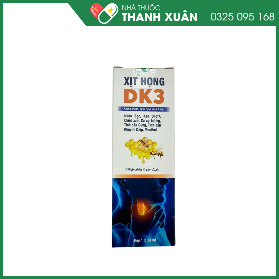 Xịt họng DK3 giúp kháng khuẩn, ngăn ngừa viêm họng